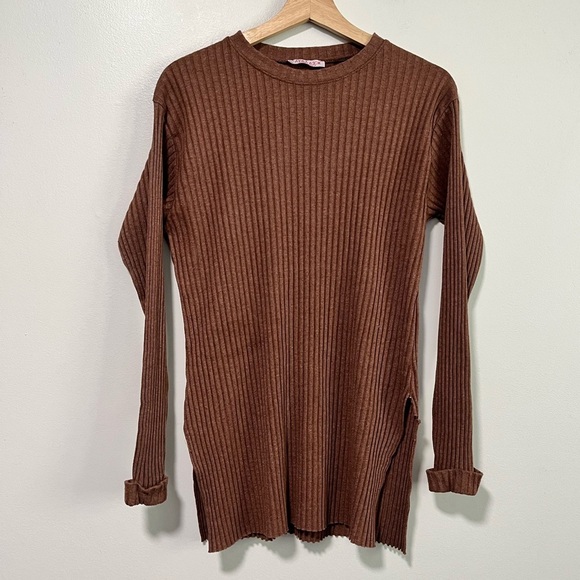 Moda Asya Brown Ribbed Knit Two-Piece Lounge Set Women’s Size Medium - Picture 7 of 14